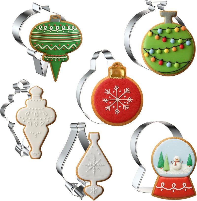 FUSOTO 6PCS Snow Globe Ornament Cookie Cutter Set, Christmas Cookie Cutters, Holiday Shaped Biscuit Molds, Stainless Steel Baking Supplies for Homemade Cookies, Christmas Snow Globe Ornament - Image 1